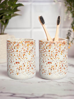 Anko - Ceramic Toothbrush Holder for Bathroom, White & Pink, Set Of 2