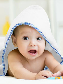 The Baby Atelier - 100% Organic Shaded Blue Checks Organic Hooded Towel