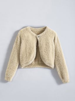 Hopscotch - Girls Beige Nylon Textured Shrug