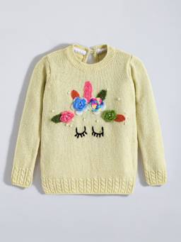 Hopscotch - Girls Yellow Acrylic Embellished Sweater