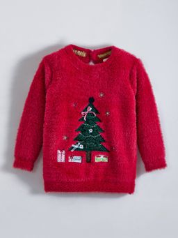 Hopscotch - Girls Red Nylon Textured Sweater