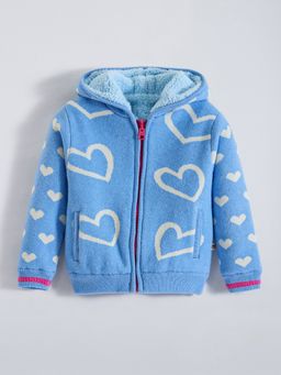 Hopscotch - Girls Blue Viscose Blend Textured Reversable Jacket