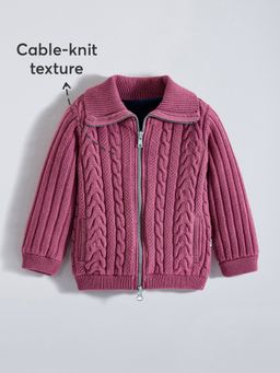 Hopscotch - Girls Pink Viscose Blend Textured Jacket
