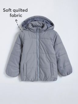 Hopscotch - Boys Grey Polyester Printed Puffer Jacket