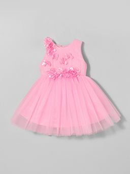 Hopscotch - Girls Pink Polyester Blend Self Design Dress