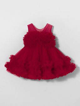 Hopscotch - Girls Pink Polyester Blend Self Design Dress