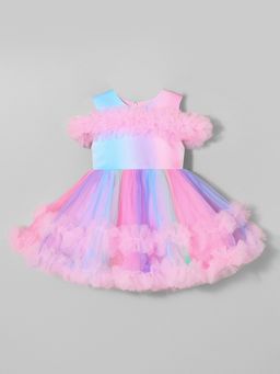 Hopscotch - Girls Multi-Color Polyester Blend Self Design Dress