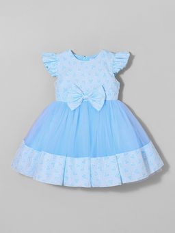 Hopscotch - Girls Blue Polyester Blend Self Design Dress