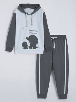 Hopscotch - Unisex Grey Cotton Colorblock Hoodie with Joggers