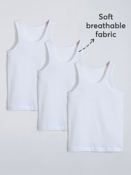 Hopscotch - Boys White Cotton Solid Vests (Pack of 3)