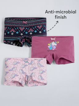 Hopscotch - Girls Multi-Color Cotton Blend Printed Briefs (Pack of 3)