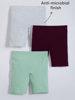 Hopscotch - Girls Multi-Color Cotton Blend Solid Shorts (Pack of 3)