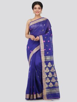 PinkLoom - Women's Cotton Silk Saree With Unstitched Blouse Piece,Blue