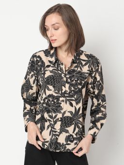 VERO MODA - Beige Floral Printed Shirt
