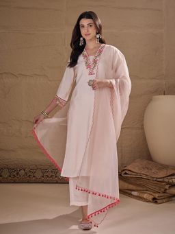 Gahan - Embroidered Silk Blend Kurta with Pant and Organza Dupatta