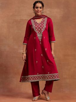 Gahan - Embroidered Silk Anarkali Kurta with Pant and Net Dupatta