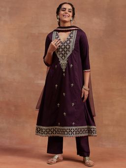 Gahan - Embroidered Silk Anarkali Kurta with Pant and Net Dupatta