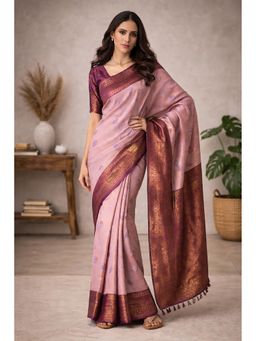 KAYOMMI - Dusky Pink Woven Silk Blend Saree with Unstitched Blouse