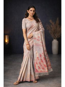 KAYOMMI - Beige Tissue Silk Saree with Unstitched Blouse