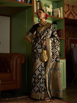 BFM - Store Black Linen Cotton Traditional Saree with Unstitched Blouse