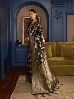BFM - Store Black Linen Cotton Traditional Saree with Unstitched Blouse