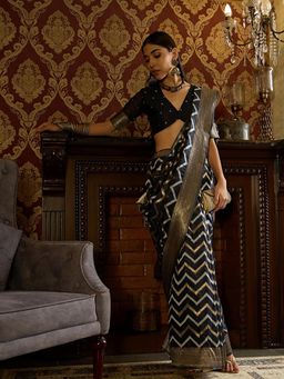 BFM - Store Black Linen Cotton Traditional Saree with Unstitched Blouse