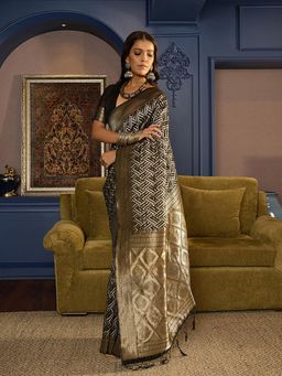 BFM - Store Black Linen Cotton Traditional Saree with Unstitched Blouse