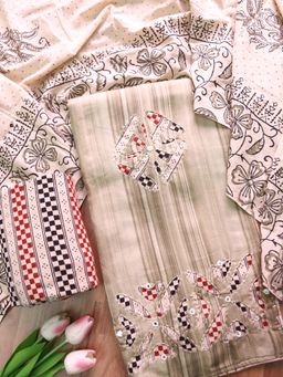DESI SANDOOK - Mint Green Kalamkari Applique Work Unstitched kurta with Unstitched Bottom & Dupatta