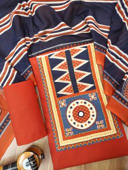 DESI SANDOOK - Berry Red Yoke Unstitched kurta with Unstitched Bottom & Dupatta