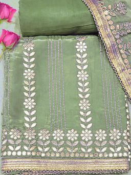 Chhabra 555 - Green Gota Patti Punjabi Unstitched kurta with Unstitched Bottom & Dupatta