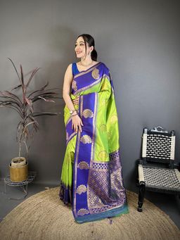 Elora - Parrot Green Soft Silk Woven Banarasi Saree with Unstitched Blouse