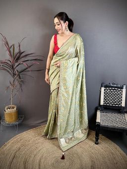 Elora - Sage Green Vichitra Silk Motifs Saree with Unstitched Blouse
