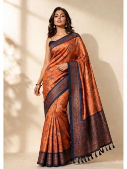 KAYOMMI - Rust Orange Silk Saree with Unstitched Blouse