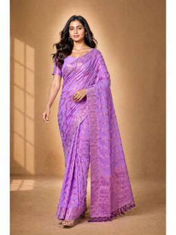 KAYOMMI - Lavender Purple Festive Silk Saree with Unstitched Blouse