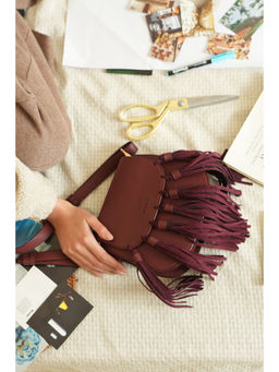 AMREE - Burgundy Moxie Fringe Sling Bag