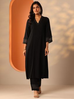Libas - Black Yoke Embellished Straight Kurta with Solid Pant
