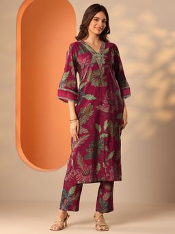 Libas - Magenta Floral Printed Straight Kurta and Pant