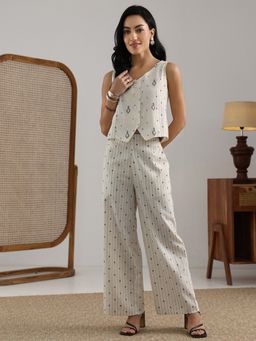 Libas - Off White Motifs Woven Design Waistcoat and Pant