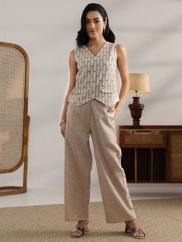 Libas - Brown Striped Woven Design Waistcoat and Pant