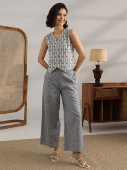 Libas - Grey Striped Woven Design Waistcoat and Pant