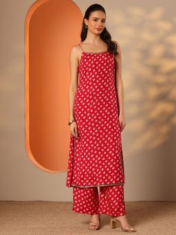 Libas - Red Bandhani Printed Kurta with Wide Leg Palazzo