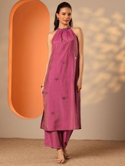 Libas - Pink Solid Mirror Work Kurta and Palazzo