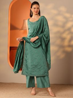 Libas - Green Embroidered Kurta with Palazzo & Dupatta