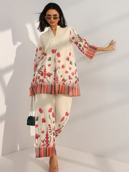 Libas - Off White & Red Floral Printed Co-Ord Set