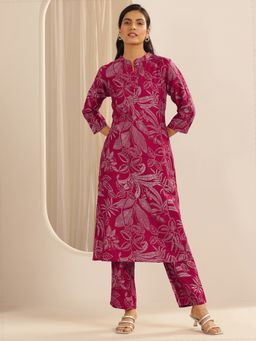 Libas - Pink Floral Printed Straight Kurta and Pant
