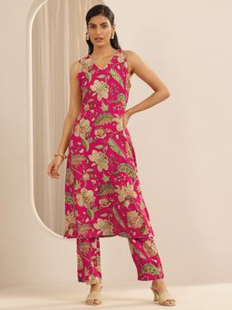 Libas - Pink Floral Print Straight Kurta and Pant