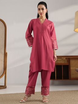 Libas - Pink Embroidered Straight Kurta and Pant