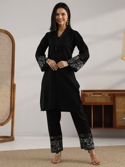 Libas - Black Embroidered Straight Kurta and Pant