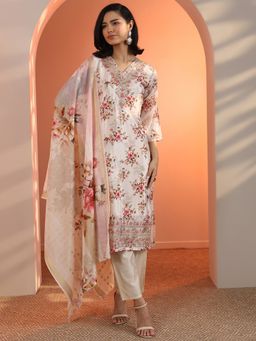 Libas - Off White Floral Embroidered Kurta with Pant & Dupatta