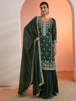 Libas - Green Embroidered Kurta with Sharara & Dupatta